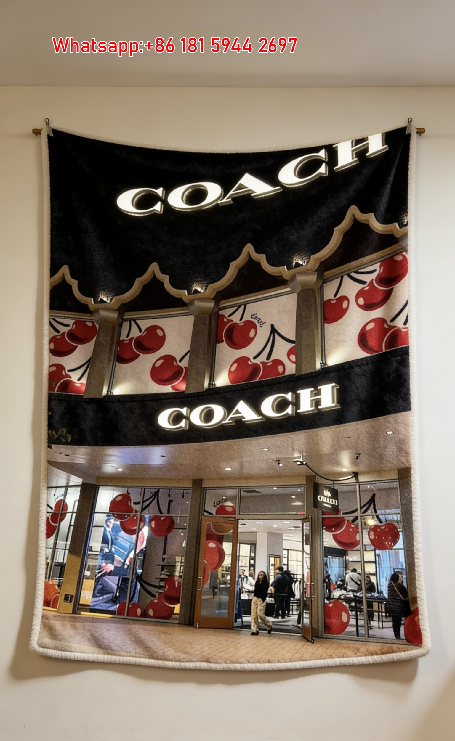Coach Cherry Storefront Flannel Throw Blanket for Couch & Wall Decor C100